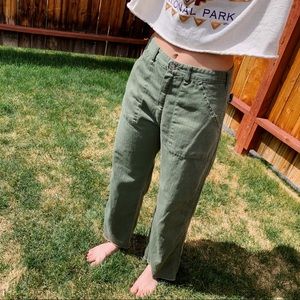 Vintage high waist crop military herringbone pant